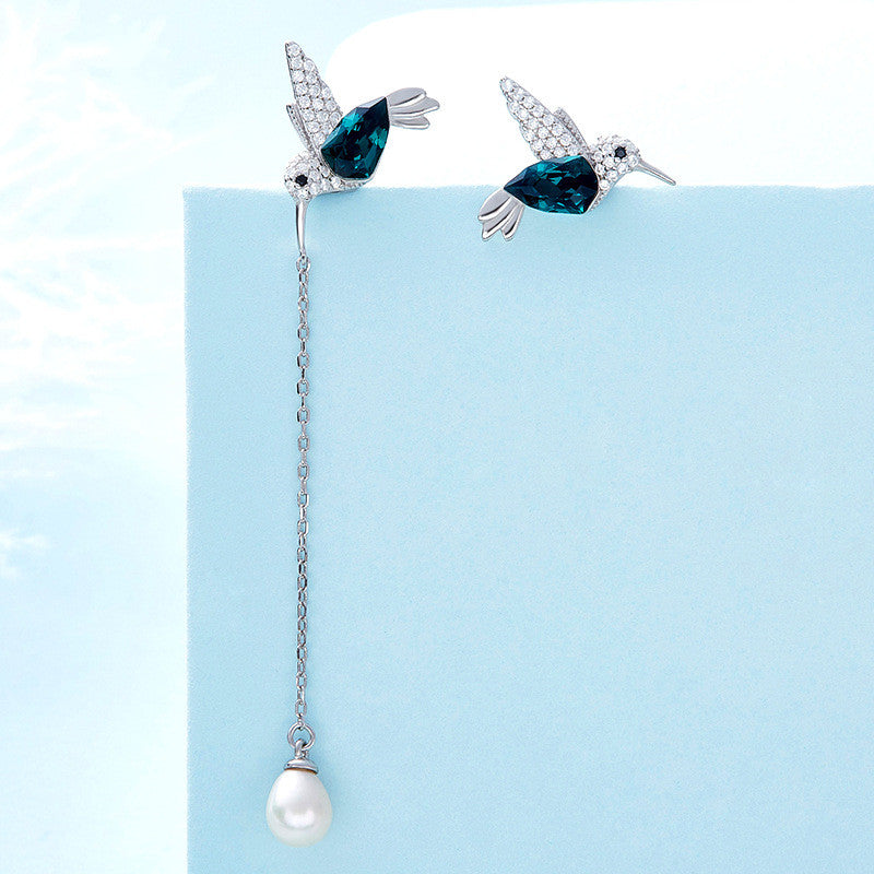 925 Silver Feather Earrings with Swarovski Crystal