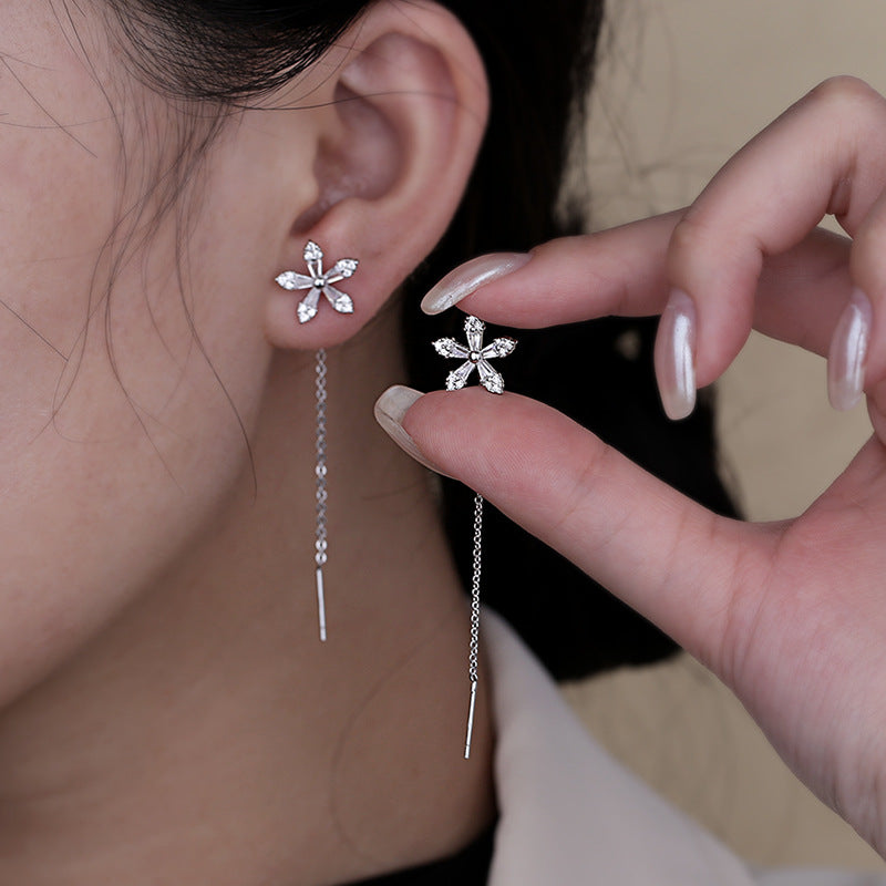 S925 Silver Flower Earrings with Zirconia Crystals