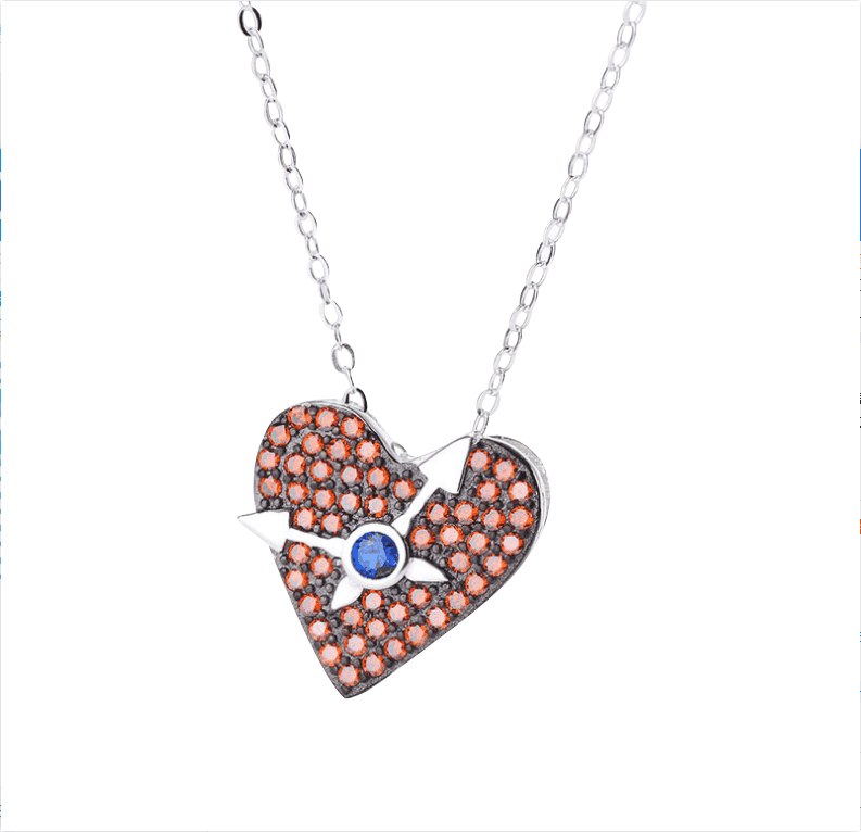 S925 Silver Heart Pendant Necklace with Red Gems
