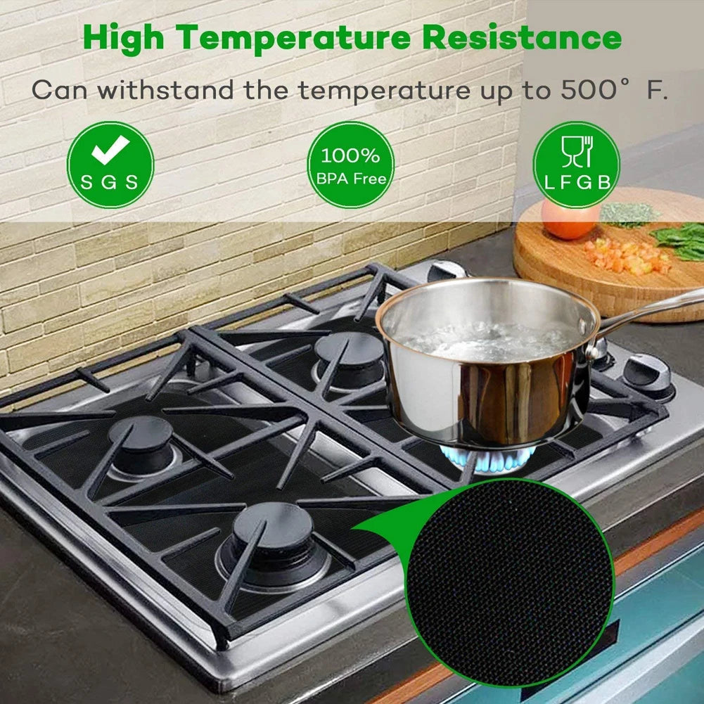 4pcs Stove Burner Cover Reusable Foil Cover Gas Stove Protector Non-Stick Stovetop Burner Sheeting Mat Clean Liner For Kitchen