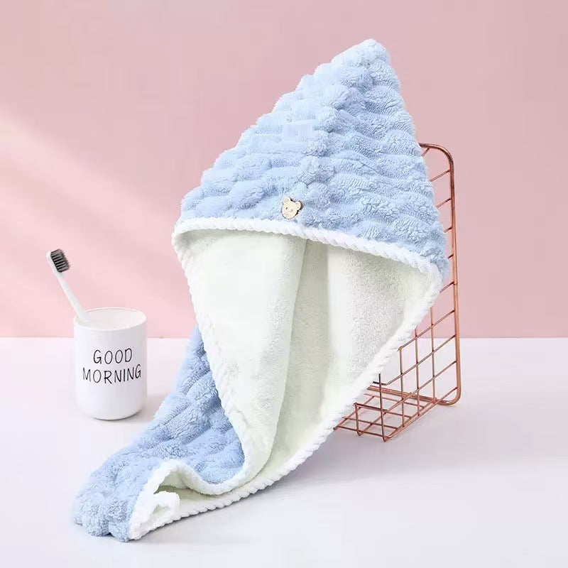 New Style Thickened Wavy Quick-drying Turban Women's Super Absorbent Non-cleaning Dry Hair Towel Super Soft Coral Fleece Dry Hair Cap