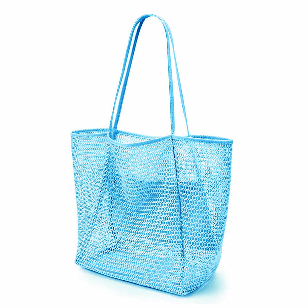 Foldable Mesh Beach Bag, Travel Shoulder Tote Bag, Large Capacity Clothing and Sundries Multi-Purpose Storage Bag