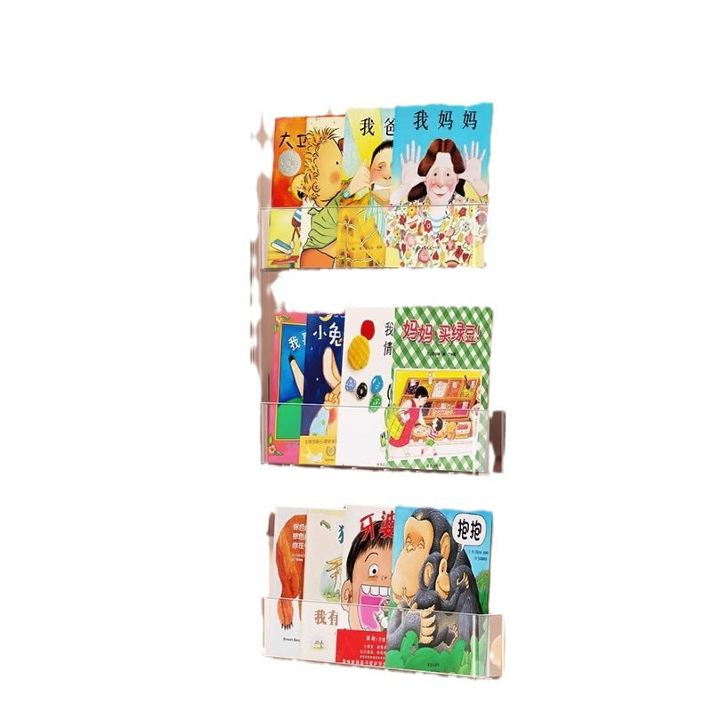 Punch-free Wall Bookshelf Hanging Wall Aisle Door Rear Storage Rack Wall Hanging Transparent Acrylic Children's Picture Book Display Rack