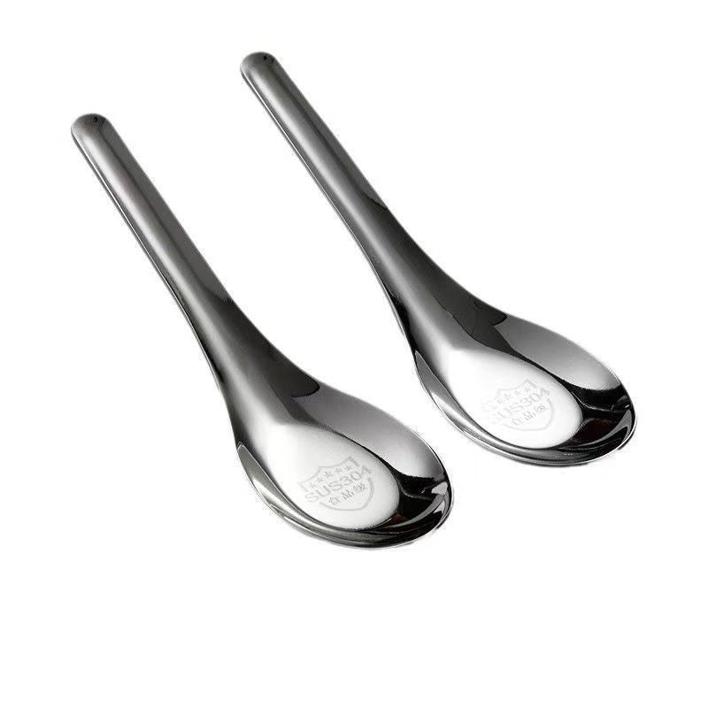304 Stainless Steel Spoon, New Chinese Style, Thickened and Deepened Flat-Bottomed Spoon for Home Use, Adult Dining Spoon, Children's Soup Spoon