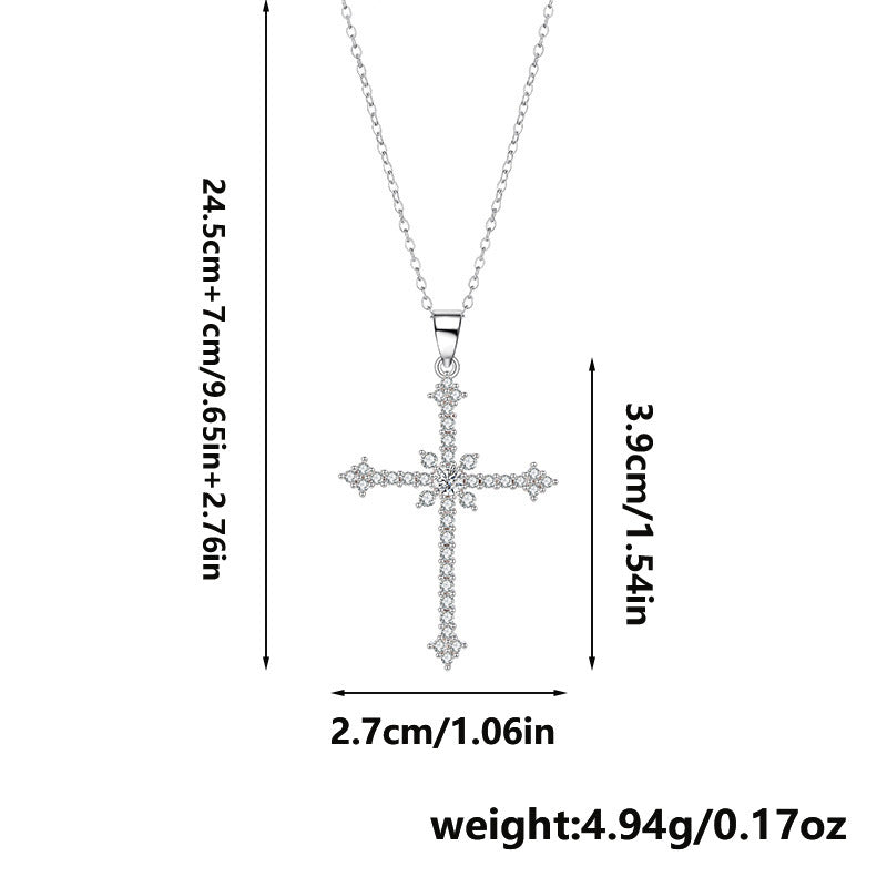 2024 Summer New Fashion Neck Chain Full Diamond Star Cross Necklace Cold Wind Sweet Cool Flash Diamond Pendant Neck Chain
