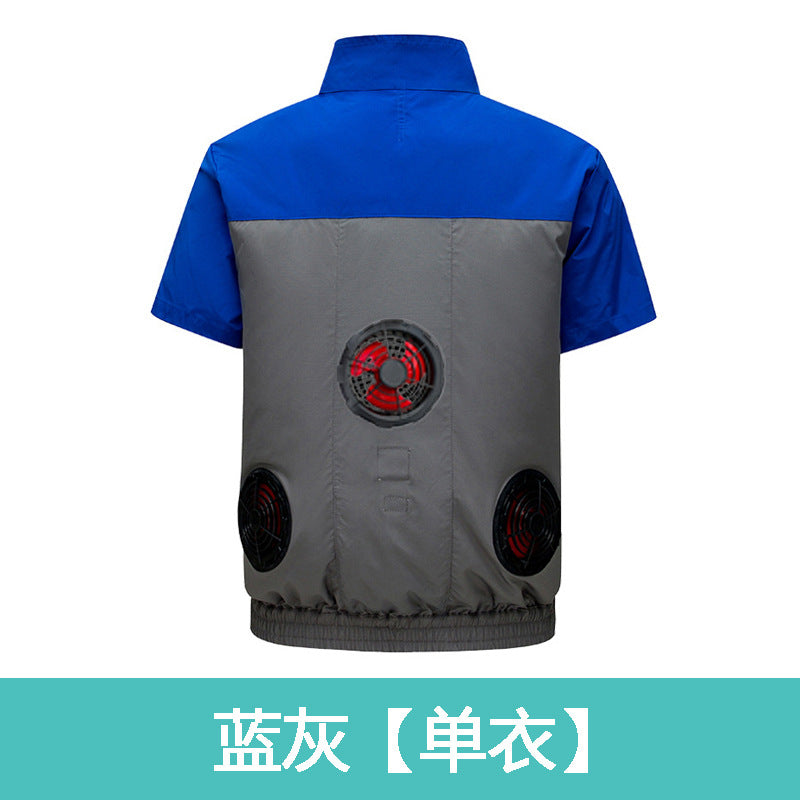 Cross-border Heat Prevention Fan Clothing Short-sleeved Air Conditioning Clothing Intelligent Cooling Refrigeration Clothing Men's and Women's Labor Protection Welding Short-sleeved Jacket