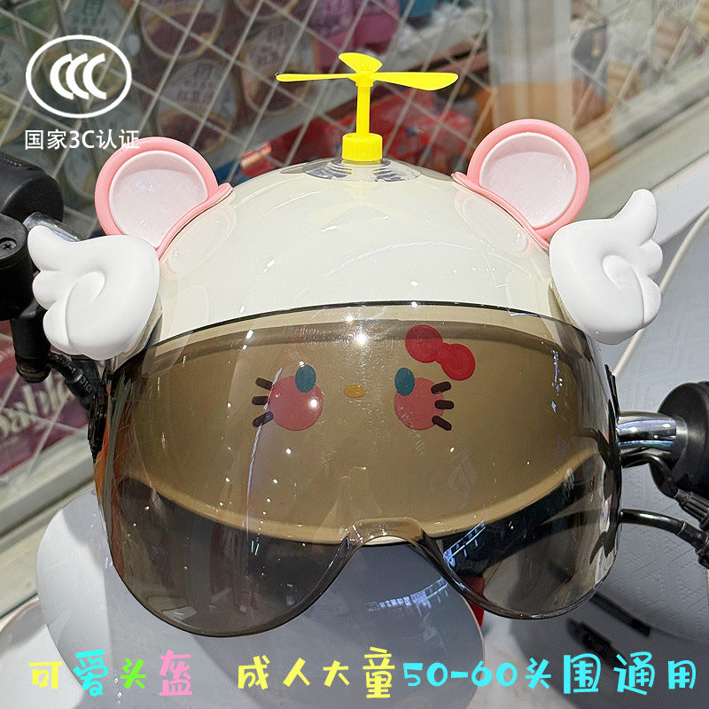 3C Certified Electric Battery Bike Helmet Summer Sun Protection Cute Kt Cat Half Helmet Couple Moped Safety Helmet