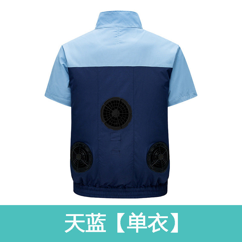 Cross-border Heat Prevention Fan Clothing Short-sleeved Air Conditioning Clothing Intelligent Cooling Refrigeration Clothing Men's and Women's Labor Protection Welding Short-sleeved Jacket