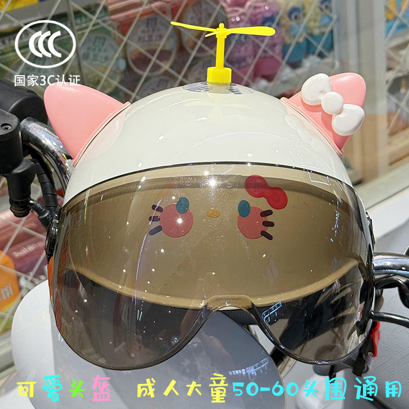 3C Certified Electric Battery Bike Helmet Summer Sun Protection Cute Kt Cat Half Helmet Couple Moped Safety Helmet