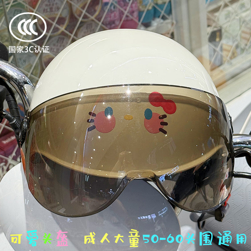 3C Certified Electric Battery Bike Helmet Summer Sun Protection Cute Kt Cat Half Helmet Couple Moped Safety Helmet