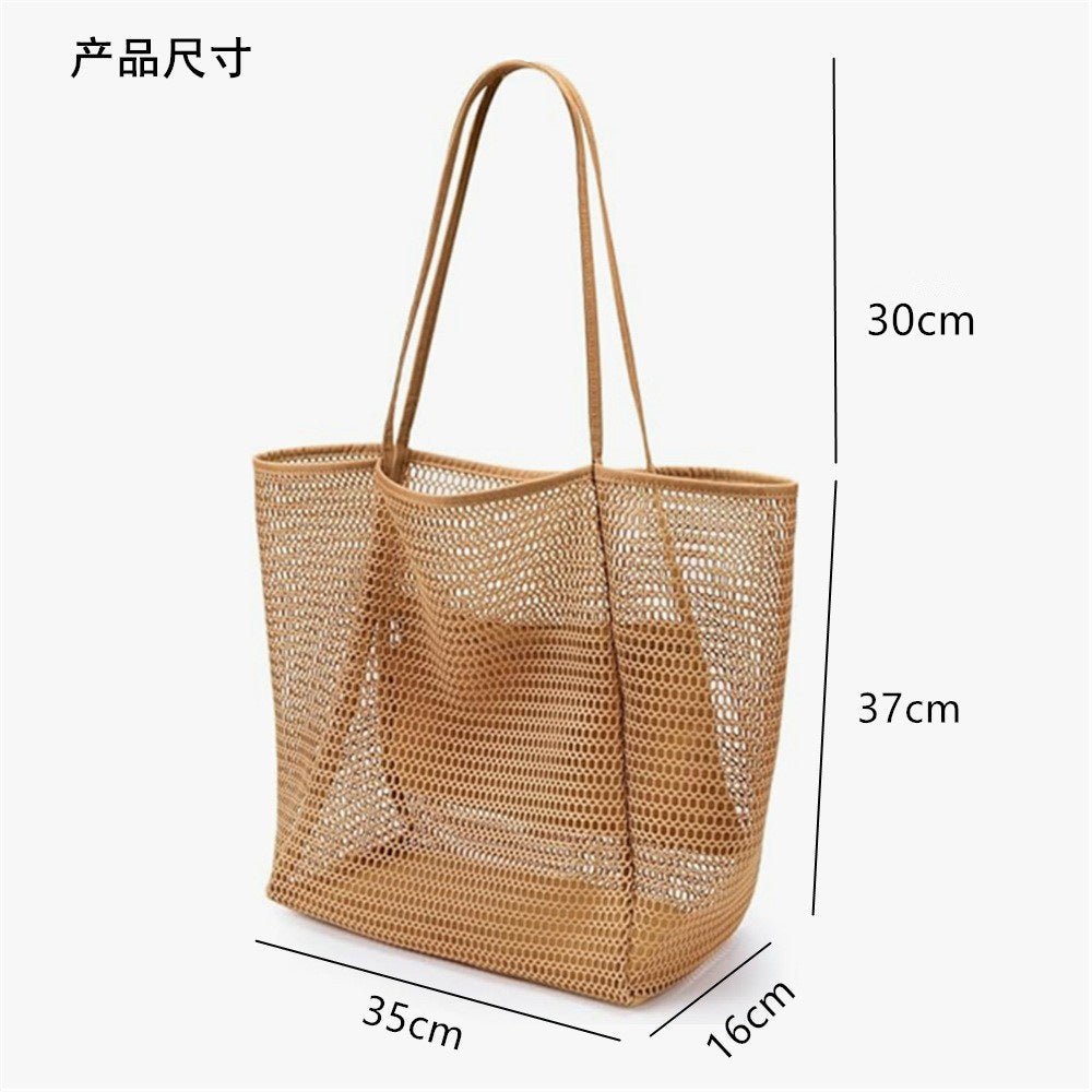 Foldable Mesh Beach Bag, Travel Shoulder Tote Bag, Large Capacity Clothing and Sundries Multi-Purpose Storage Bag