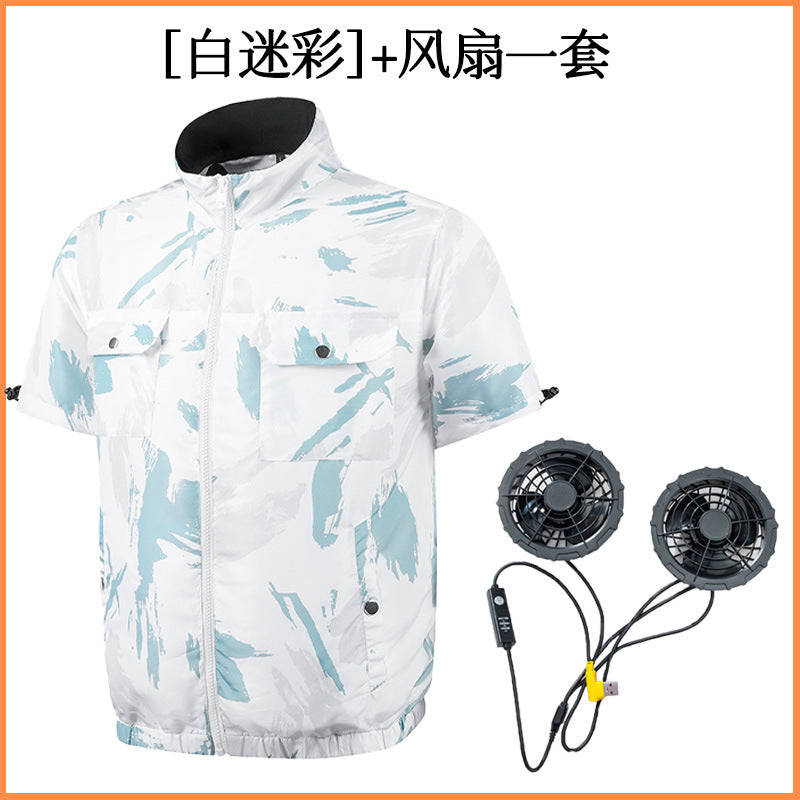 Cross-border summer refrigeration air conditioning clothing cooling fan clothing short sleeve outdoor construction site heatstroke prevention labor protection clothing tooling wholesale