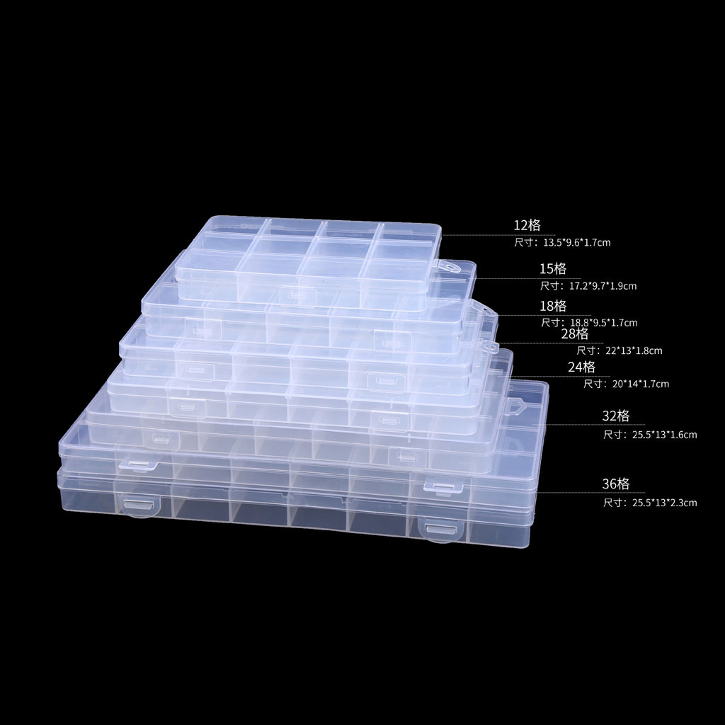 Fixed 24 grid transparent storage box with card slot pp plastic box nail nail box DIY storage box wax grain goo card box