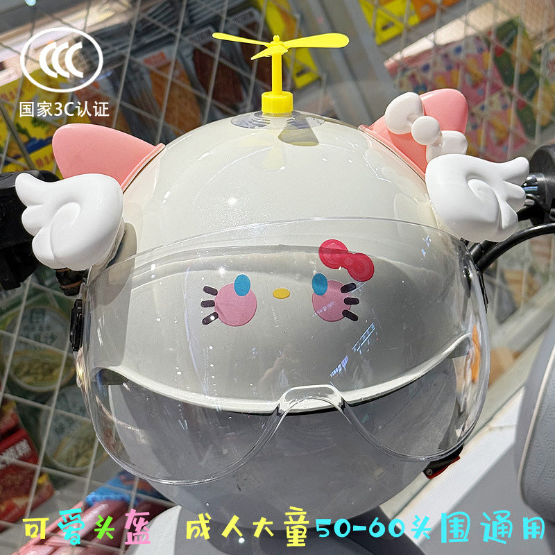3C Certified Electric Battery Bike Helmet Summer Sun Protection Cute Kt Cat Half Helmet Couple Moped Safety Helmet