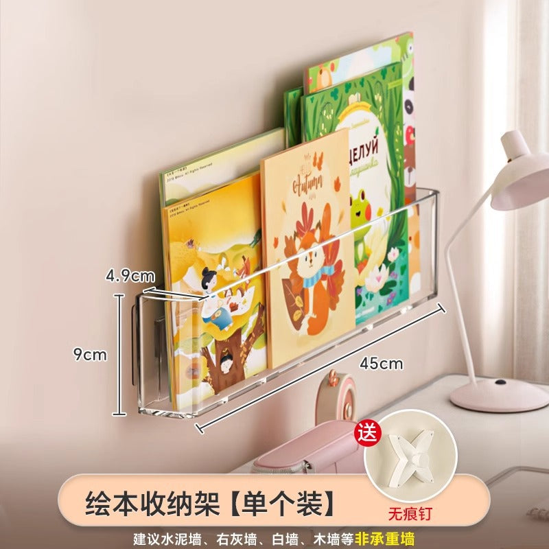 Punch-free Wall Bookshelf Hanging Wall Aisle Door Rear Storage Rack Wall Hanging Transparent Acrylic Children's Picture Book Display Rack