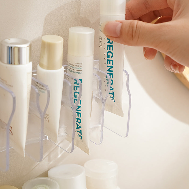 Wall-mounted non-perforated toilet facial cleanser storage rack cosmetics rack mirror cabinet toothpaste drain holder
