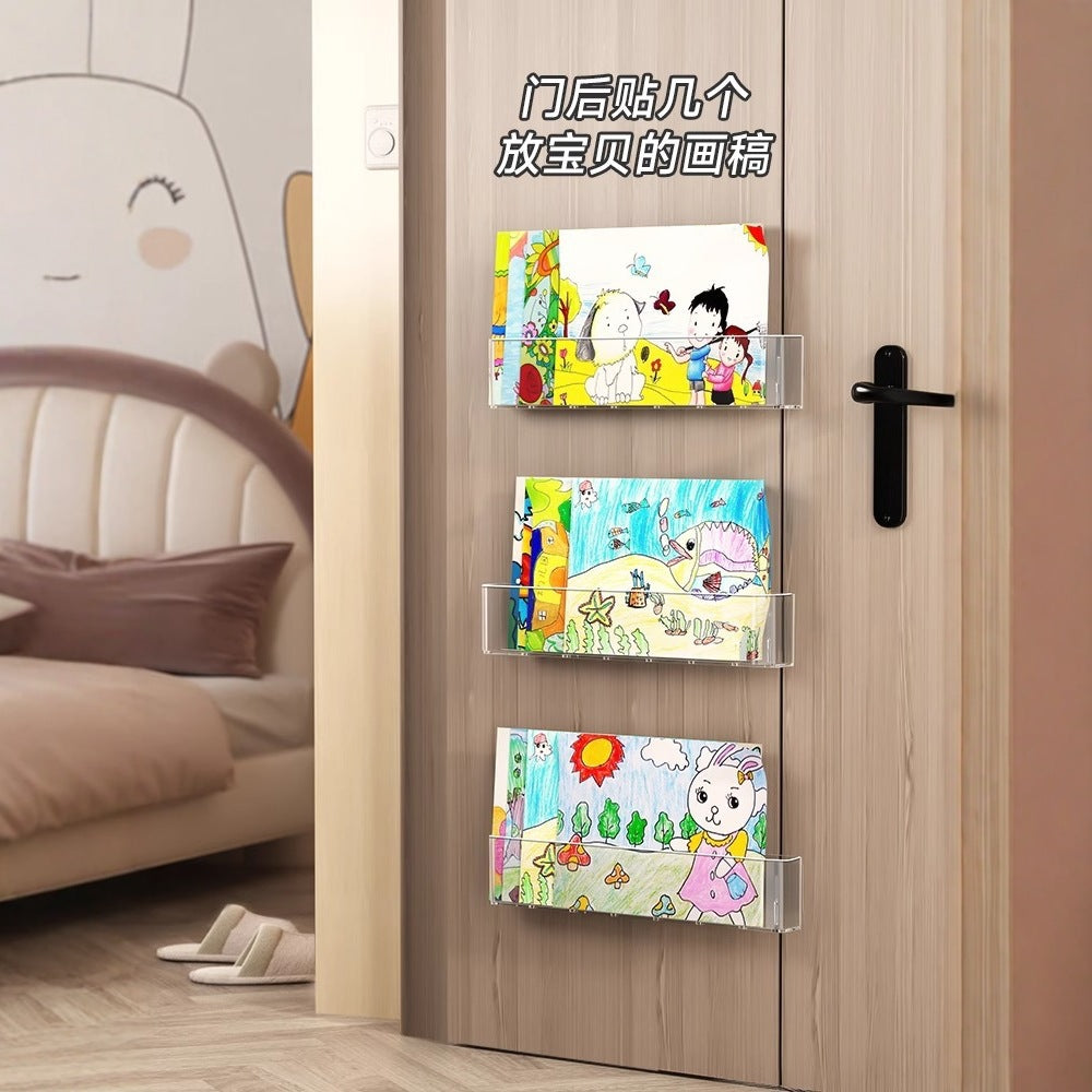 Punch-free Wall Bookshelf Hanging Wall Aisle Door Rear Storage Rack Wall Hanging Transparent Acrylic Children's Picture Book Display Rack