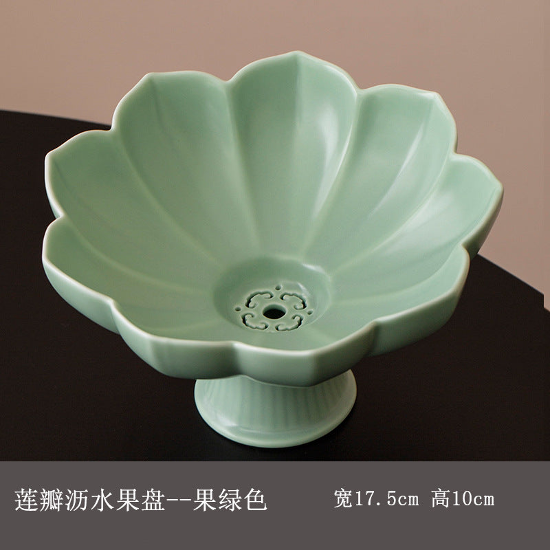 Chinese-style Blue and White Porcelain Fruit Plate Living Room Coffee Table Household Ceramic Refreshment Snack Plate High Foot Delicate Dried Fruit Snack Plate