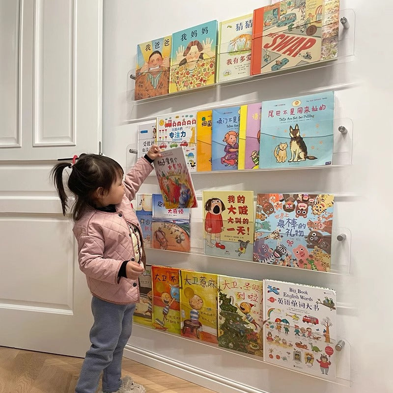 Punch-free Wall Bookshelf Hanging Wall Aisle Door Rear Storage Rack Wall Hanging Transparent Acrylic Children's Picture Book Display Rack