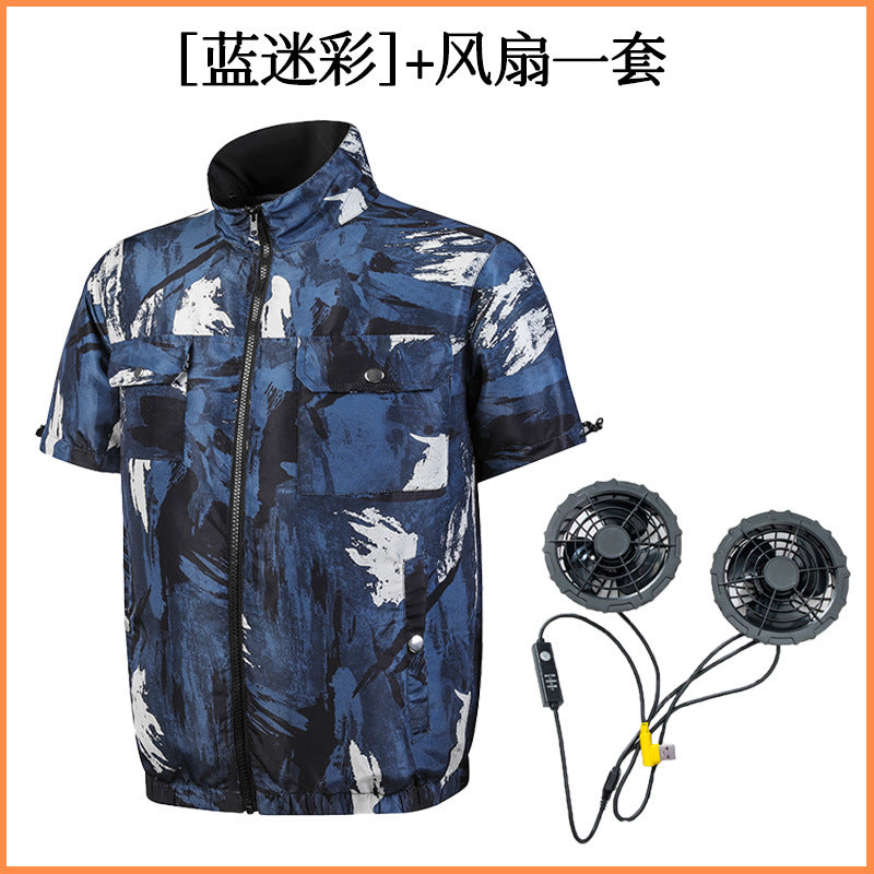 Cross-border summer refrigeration air conditioning clothing cooling fan clothing short sleeve outdoor construction site heatstroke prevention labor protection clothing tooling wholesale