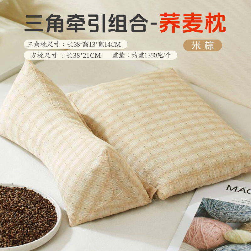 Wholesale Pure Cotton Pure Buckwheat Shell Diamond Cervical Pillow Household Adult Waist Pillow Nap Pillow Wholesale Buckwheat Pillow