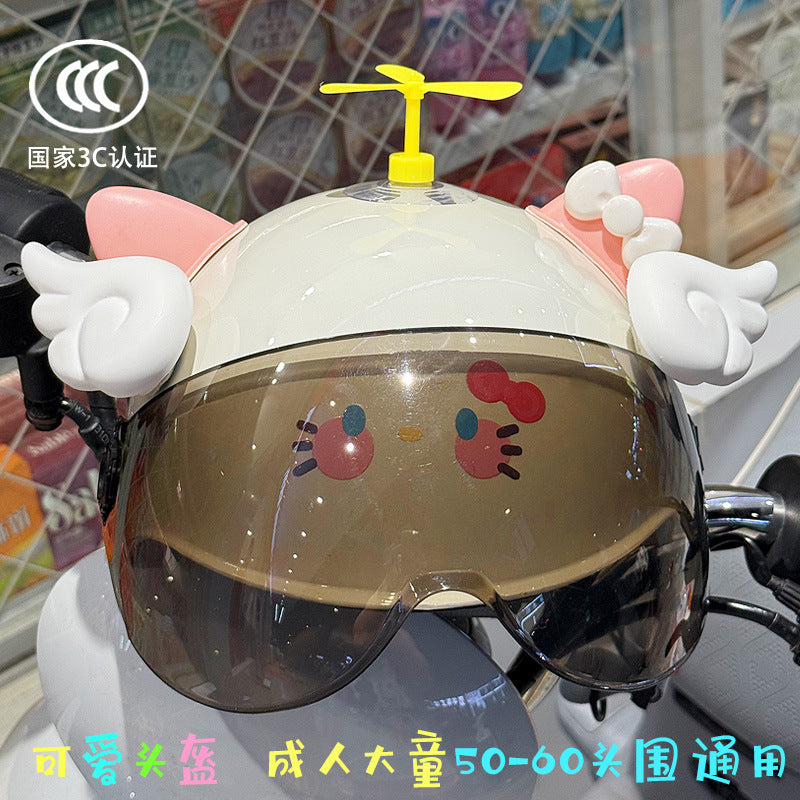 3C Certified Electric Battery Bike Helmet Summer Sun Protection Cute Kt Cat Half Helmet Couple Moped Safety Helmet