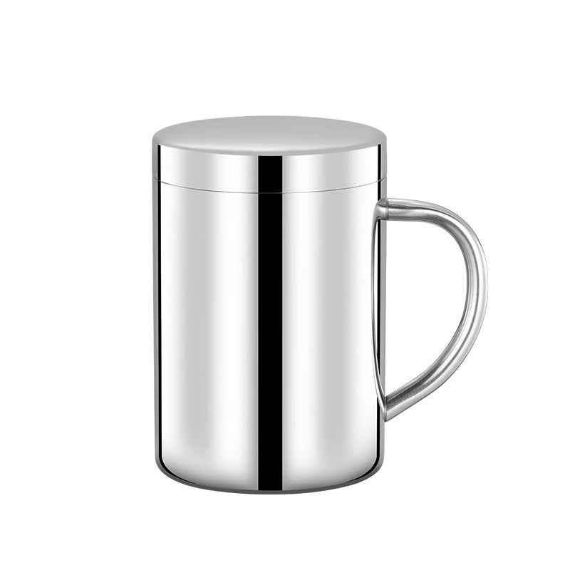 Wholesale Double-Layer Anti-Scald Mug with Handle, 304 Stainless Steel Water Cup with Lid, Children's Business Cup, Customizable with Logo