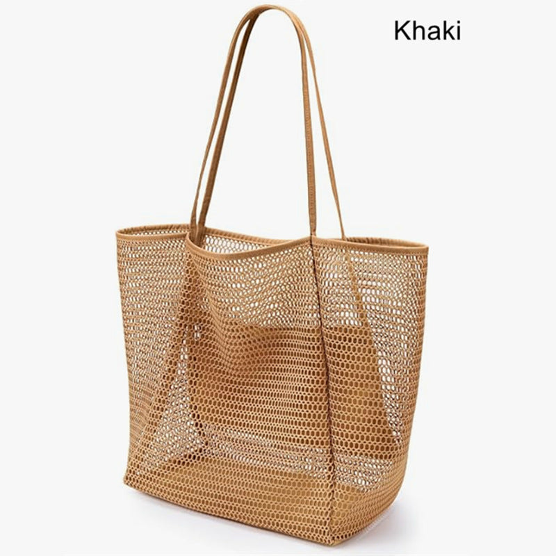 Foldable Mesh Beach Bag, Travel Shoulder Tote Bag, Large Capacity Clothing and Sundries Multi-Purpose Storage Bag