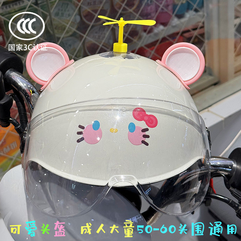 3C Certified Electric Battery Bike Helmet Summer Sun Protection Cute Kt Cat Half Helmet Couple Moped Safety Helmet