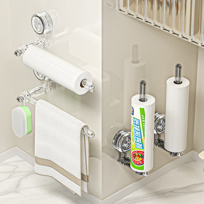 Suction Cup Kitchen Tissue Rack Punch-free Cabinet Paper Hanger Preservative Film Storage Lazy Rag Hanging Rod Roll Paper Rack