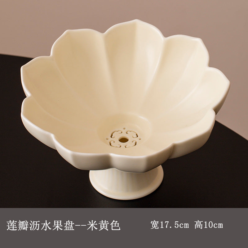 Chinese-style Blue and White Porcelain Fruit Plate Living Room Coffee Table Household Ceramic Refreshment Snack Plate High Foot Delicate Dried Fruit Snack Plate