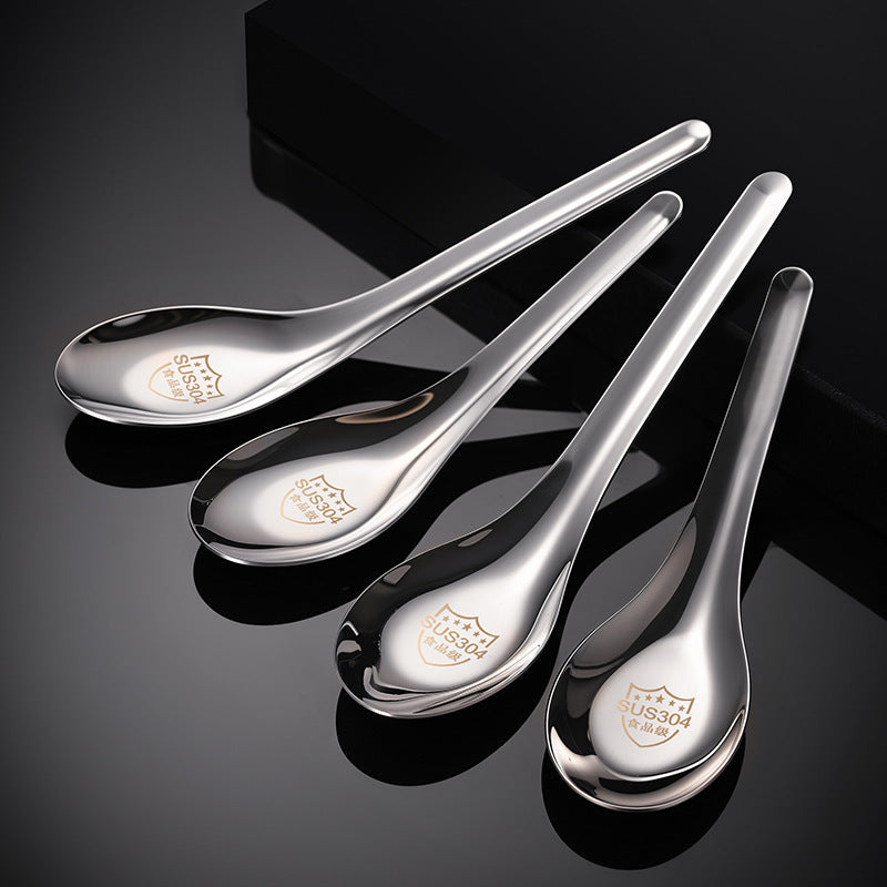 304 Stainless Steel Spoon, New Chinese Style, Thickened and Deepened Flat-Bottomed Spoon for Home Use, Adult Dining Spoon, Children's Soup Spoon