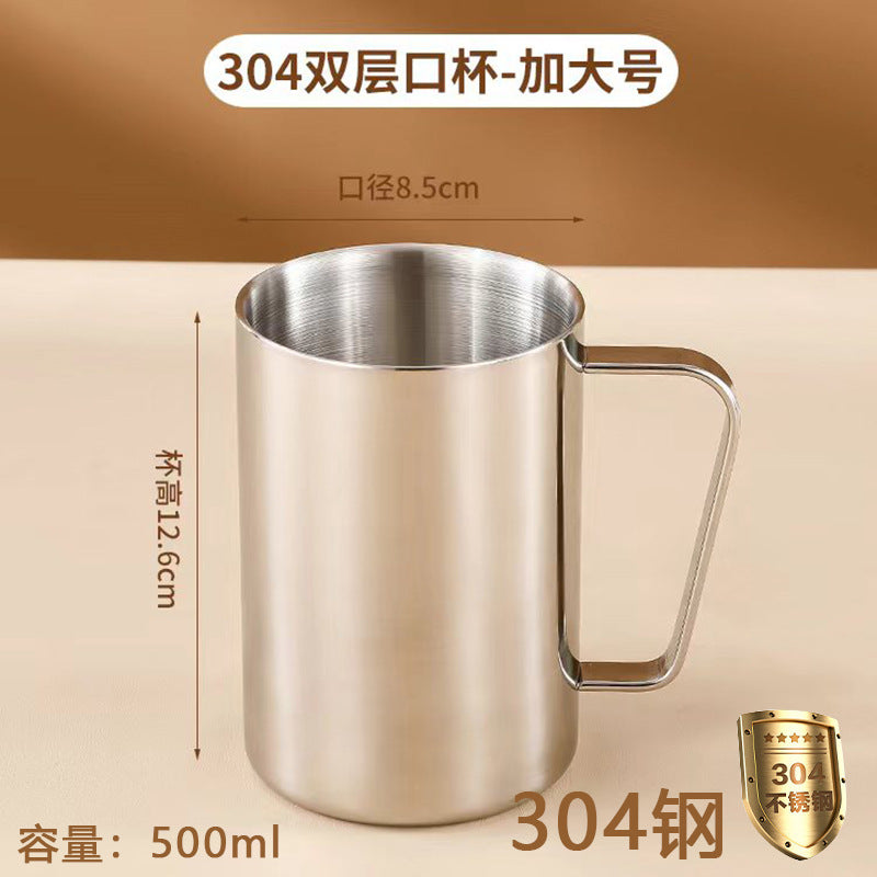 Wholesale Double-Layer Anti-Scald Mug with Handle, 304 Stainless Steel Water Cup with Lid, Children's Business Cup, Customizable with Logo