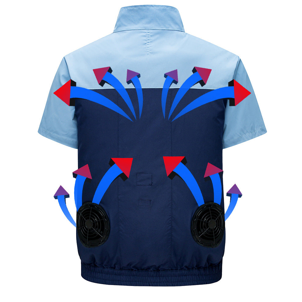 Cross-border Heat Prevention Fan Clothing Short-sleeved Air Conditioning Clothing Intelligent Cooling Refrigeration Clothing Men's and Women's Labor Protection Welding Short-sleeved Jacket