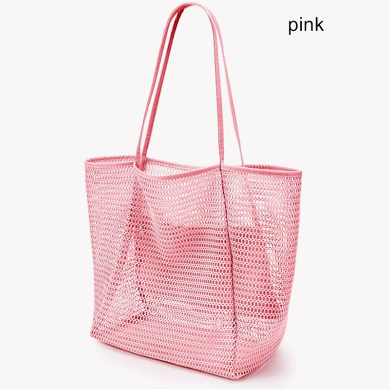 Foldable Mesh Beach Bag, Travel Shoulder Tote Bag, Large Capacity Clothing and Sundries Multi-Purpose Storage Bag