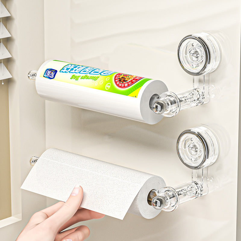 Suction Cup Kitchen Tissue Rack Punch-free Cabinet Paper Hanger Preservative Film Storage Lazy Rag Hanging Rod Roll Paper Rack