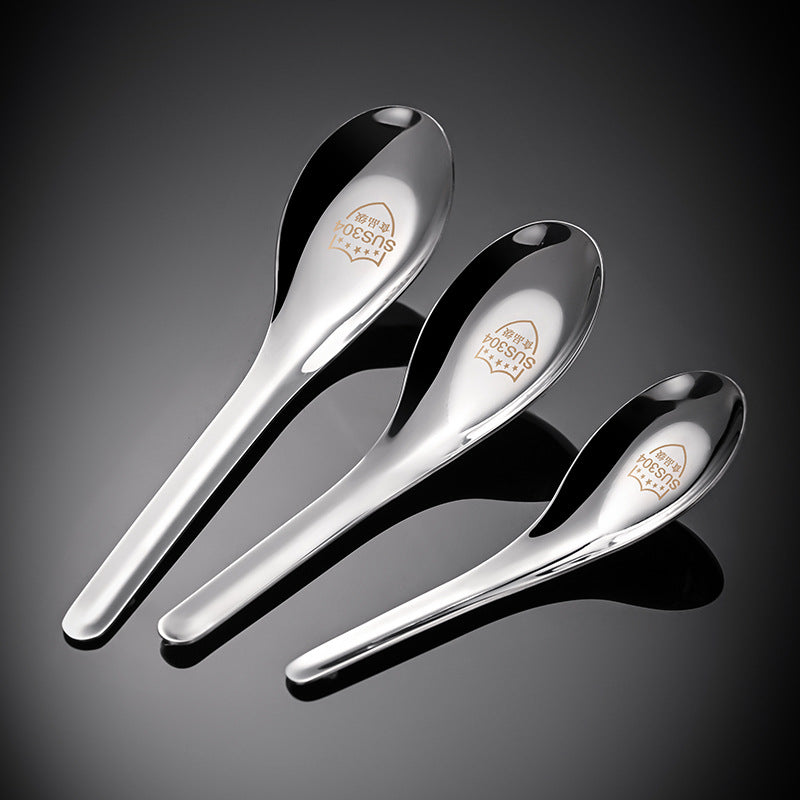 304 Stainless Steel Spoon, New Chinese Style, Thickened and Deepened Flat-Bottomed Spoon for Home Use, Adult Dining Spoon, Children's Soup Spoon