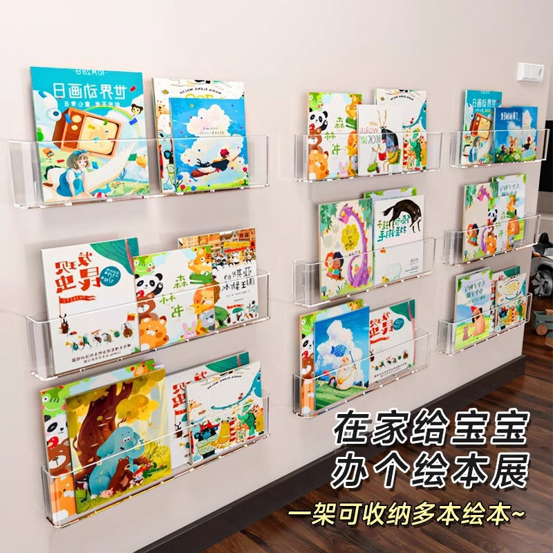 Punch-free Wall Bookshelf Hanging Wall Aisle Door Rear Storage Rack Wall Hanging Transparent Acrylic Children's Picture Book Display Rack