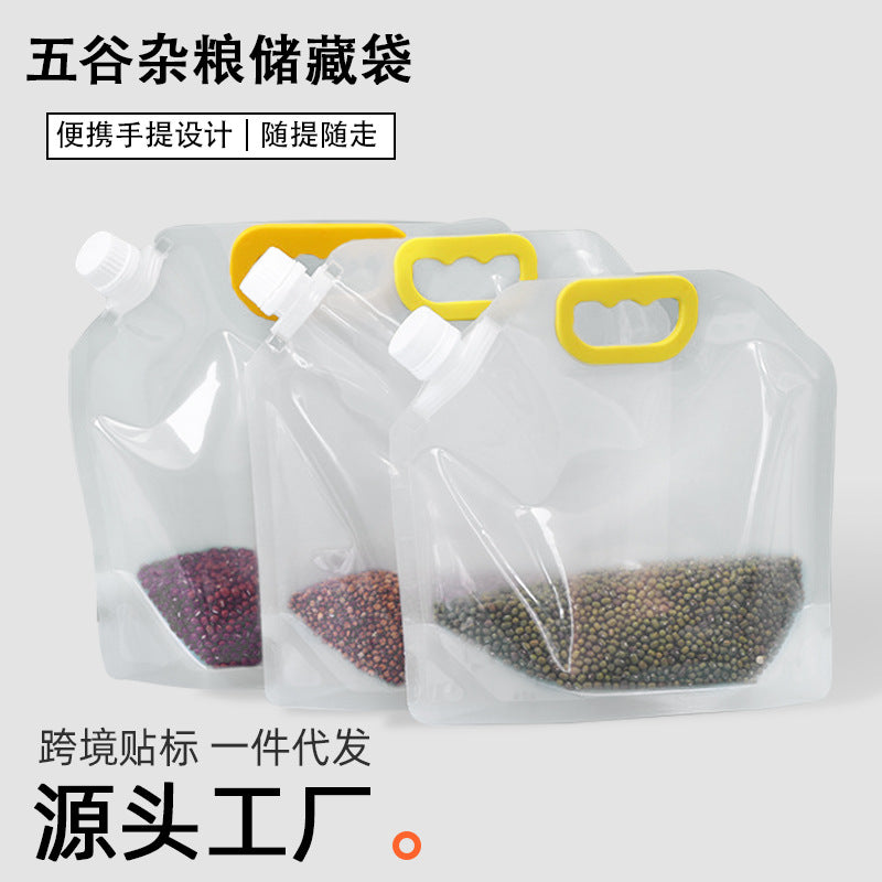 Grain Storage Bag Household Kitchen Transparent Rice Moisture-proof Sealed Packaging Bag Thickened Portable Suction Mouth Bag