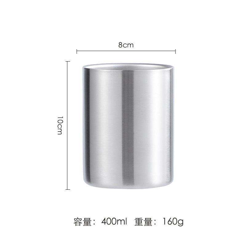 Wholesale Double-Layer Anti-Scald Mug with Handle, 304 Stainless Steel Water Cup with Lid, Children's Business Cup, Customizable with Logo