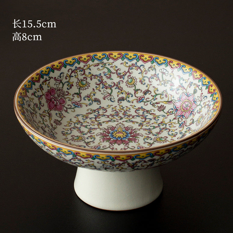 Chinese-style Blue and White Porcelain Fruit Plate Living Room Coffee Table Household Ceramic Refreshment Snack Plate High Foot Delicate Dried Fruit Snack Plate