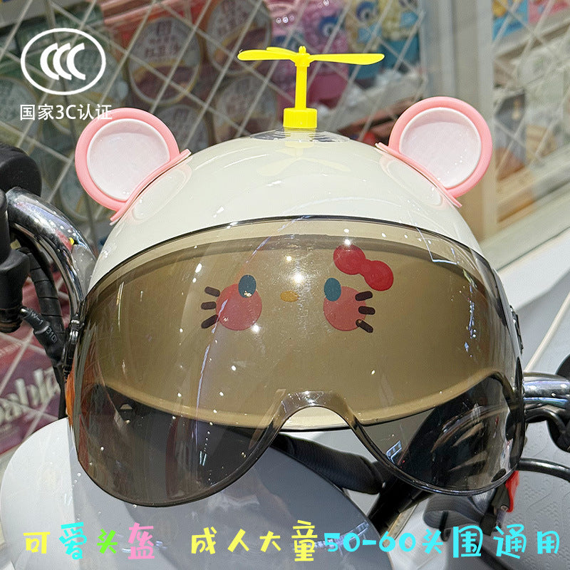 3C Certified Electric Battery Bike Helmet Summer Sun Protection Cute Kt Cat Half Helmet Couple Moped Safety Helmet
