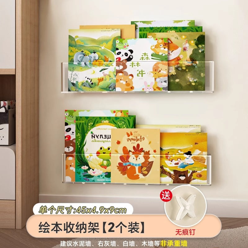 Punch-free Wall Bookshelf Hanging Wall Aisle Door Rear Storage Rack Wall Hanging Transparent Acrylic Children's Picture Book Display Rack