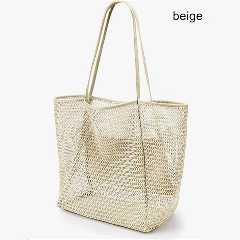 Foldable Mesh Beach Bag, Travel Shoulder Tote Bag, Large Capacity Clothing and Sundries Multi-Purpose Storage Bag
