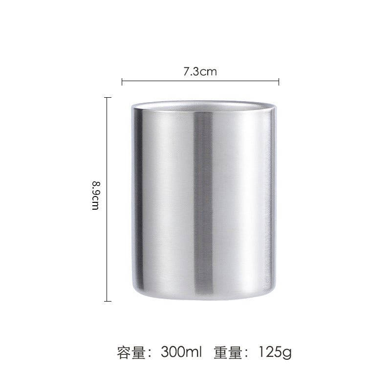 Wholesale Double-Layer Anti-Scald Mug with Handle, 304 Stainless Steel Water Cup with Lid, Children's Business Cup, Customizable with Logo