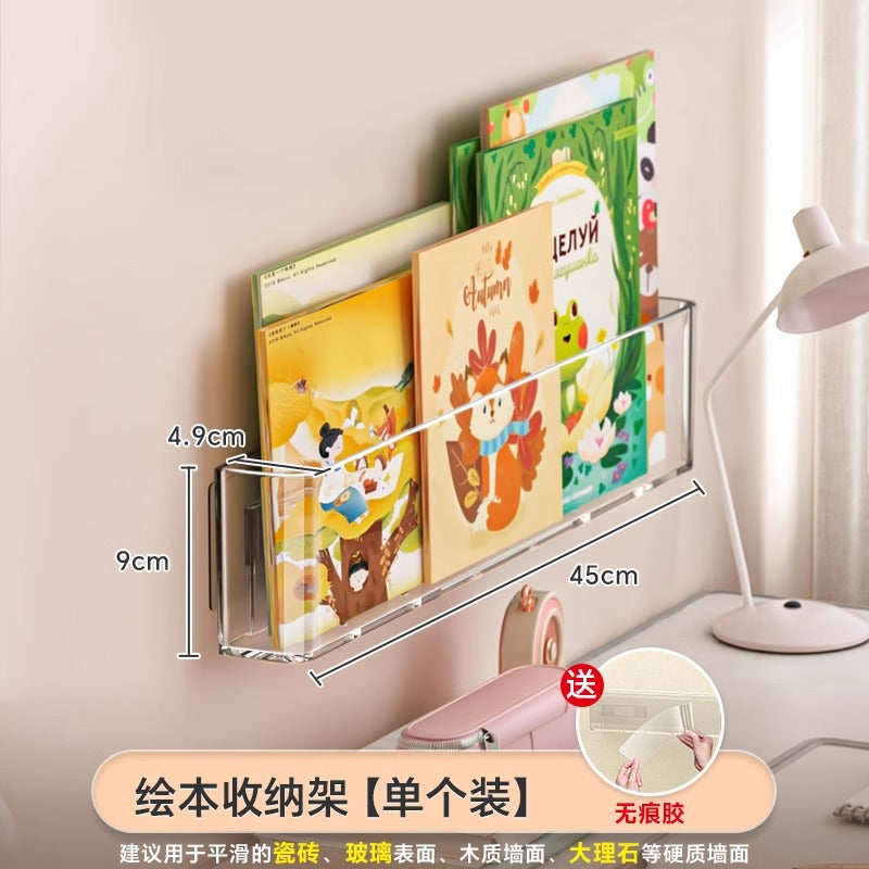 Punch-free Wall Bookshelf Hanging Wall Aisle Door Rear Storage Rack Wall Hanging Transparent Acrylic Children's Picture Book Display Rack