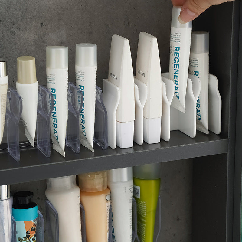 Wall-mounted non-perforated toilet facial cleanser storage rack cosmetics rack mirror cabinet toothpaste drain holder