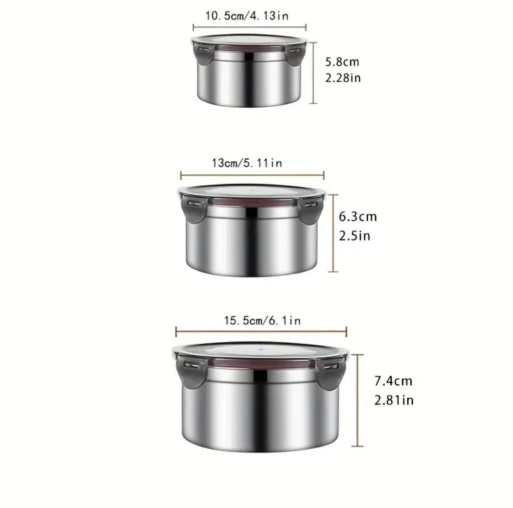 Cross-Border Stainless Steel Crisper Food Storage Box Refrigerator Sealed Box Fruit Lunch Box Lunch Box Korean Three-Piece Set