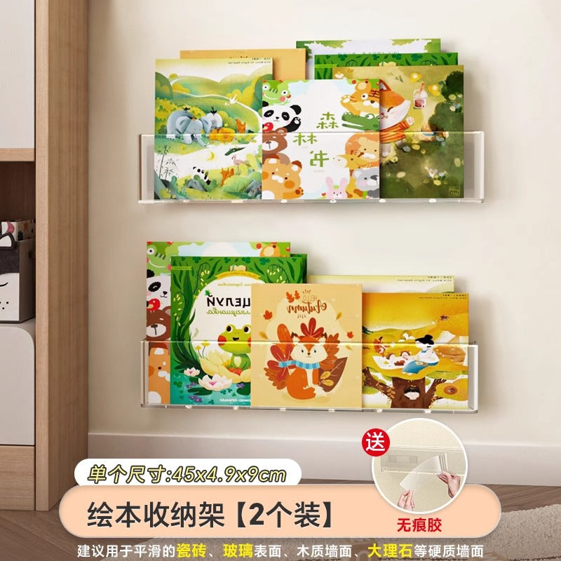 Punch-free Wall Bookshelf Hanging Wall Aisle Door Rear Storage Rack Wall Hanging Transparent Acrylic Children's Picture Book Display Rack