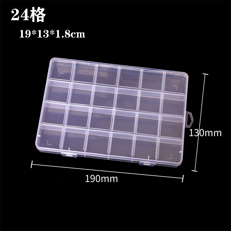 Fixed 24 grid transparent storage box with card slot pp plastic box nail nail box DIY storage box wax grain goo card box